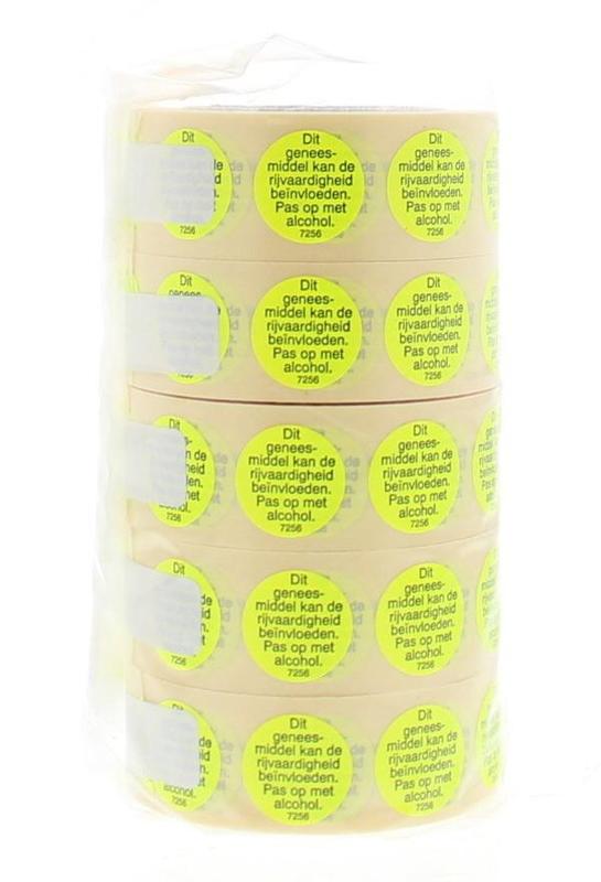 Spruyt Hillen rijvaardigheid sticker labels, 2500 pieces, featuring safety and driving symbols on white background.