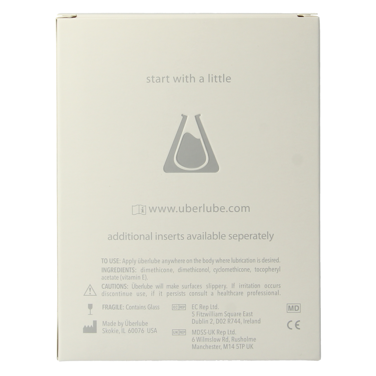 Uberlube Good to Go navy blue 15ml bottle of lubricant, sleek design, compact size, and clear labeling.