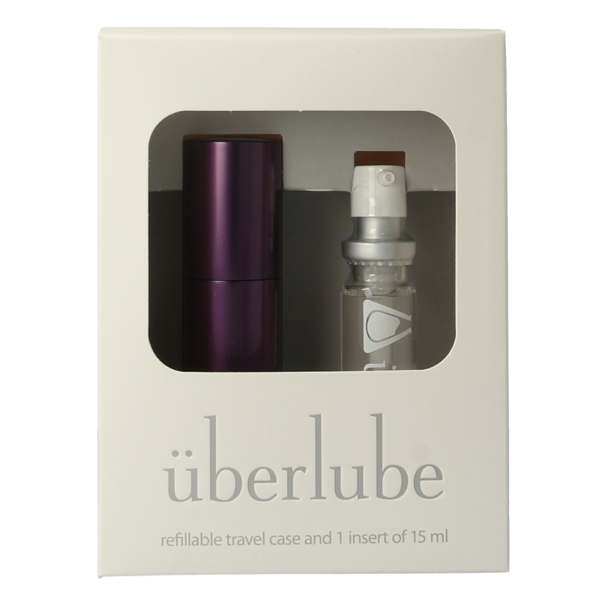 Uberlube Good to Go purple aubergine 15ml bottle, a smooth silicone-based lubricant for intimate use, shown in the image.
