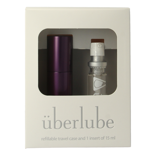 Uberlube Good to Go purple aubergine 15ml bottle, a smooth silicone-based lubricant for intimate use, shown in the image.