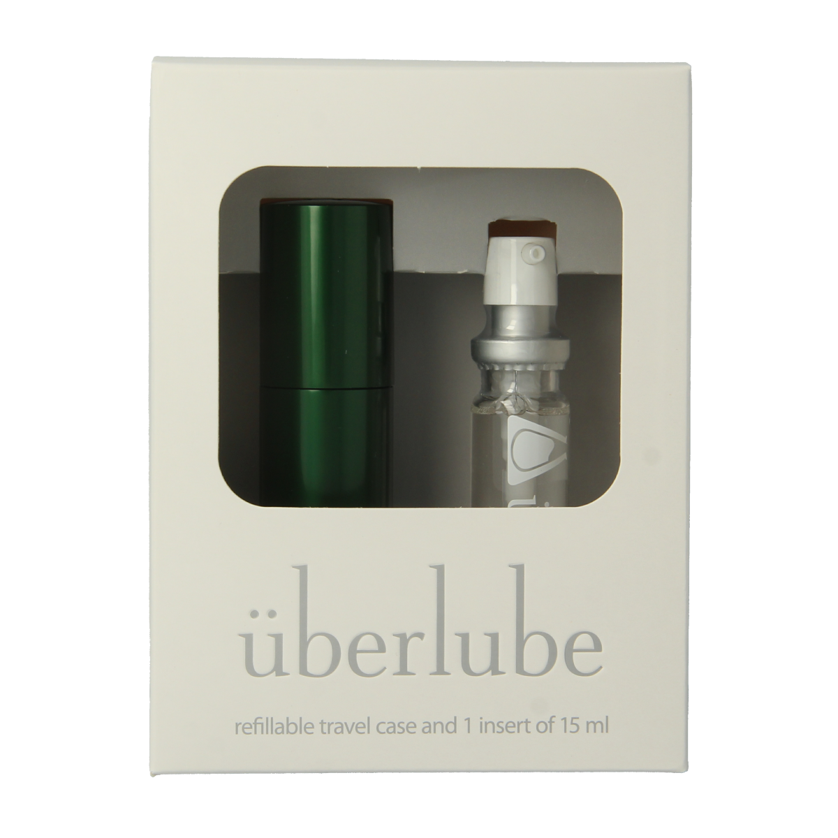 Uberlube Good to Go Groen Velvet chaise with 15ml of lubricant, featuring soft green velvet upholstery and sleek design.