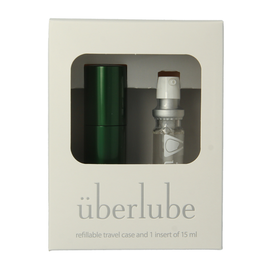 Uberlube Good to Go Groen Velvet chaise with 15ml of lubricant, featuring soft green velvet upholstery and sleek design.