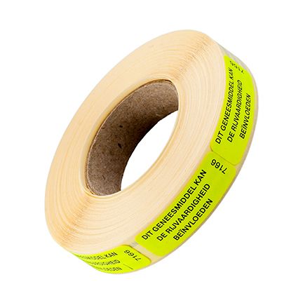 Spruyt Hillen geneeskundige etiketten voor rijvaardigheid, 1000 stuks, met medische informatie en gebruiksaanwijzingen op de stickers.