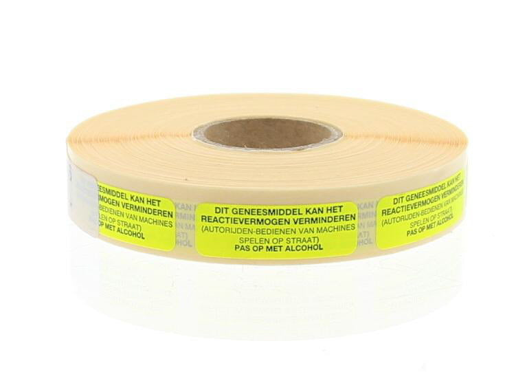 Spruyt Hillen sticker labels for medication reactions, 1000 sheets, adhesive pharmaceutical labels on a white background.