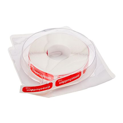 Red Spruyt Hillen sticker labels, 1000 pieces, close-up of colorful adhesive tags for packaging or organization.