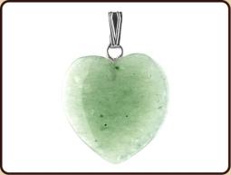Ruben Robijn heart-shaped aventurine pendant hanger, 20mm, showcasing smooth green gemstone on a jewelry display.