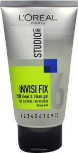 Studio Line invisible fix gel for hair styling, 150ml bottle, strong hold, clear gel for sleek and firm hair control.