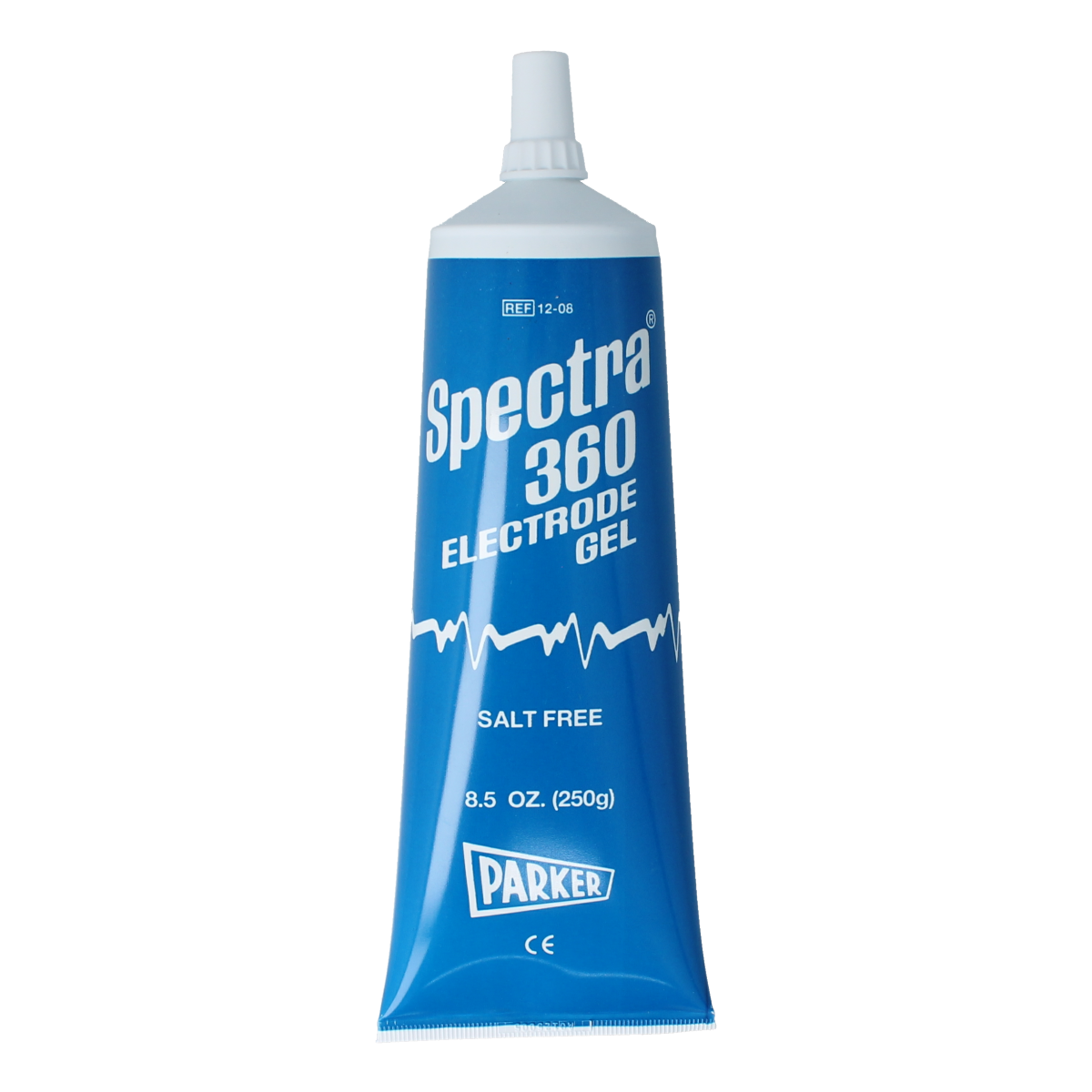 Parker Spectra 360 electrode gel 250g jar, body care product for conductive gel application, with white and blue packaging.