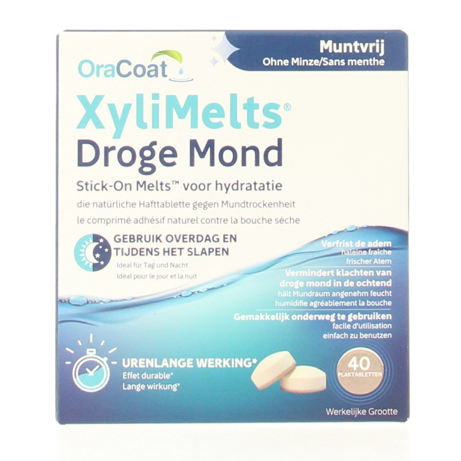 Xylimelts Muntvrij mouth hygiene and brushing control product, 40 pieces, dental care aid for fresh breath and oral health.