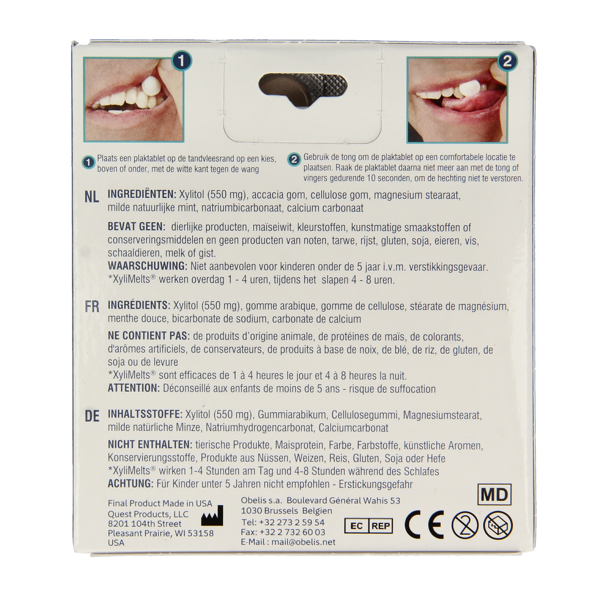 Xylimelts Milde munt oral health mints in a box of 40, designed for dental hygiene and breath freshening.