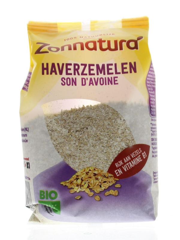 Zonnatura Haverzemelen bio breakfast cereal in a 350g bag, showing toasted oat flakes for a healthy start.