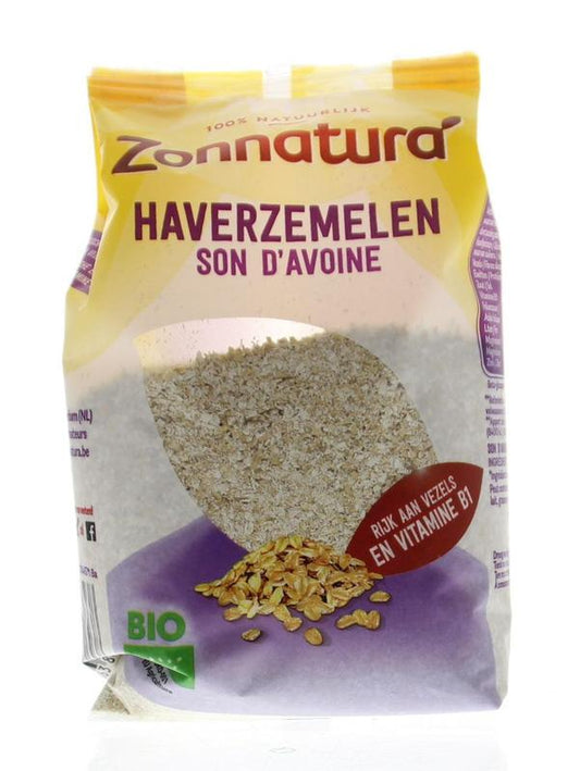 Zonnatura Haverzemelen bio breakfast cereal in a 350g bag, showing toasted oat flakes for a healthy start.