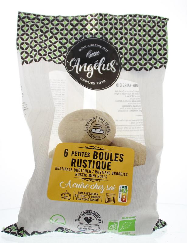 Langelus Mini Boules rustique bio, a set of six organic bread and cracker mini loaves, shown in the image.