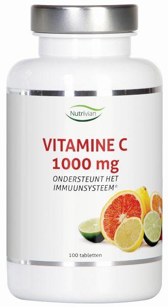 Nutrivian Vitamin C 1000 mg supplement box with 100 tablets, showing the orange packaging and product label.