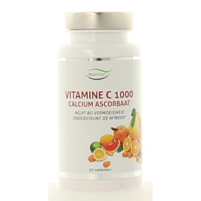Nutrivian Vitamin C 1000 mg calcium ascorbate dietary supplement in a bottle of 200 tablets, natural supplement for immune support