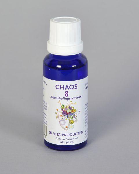 Vita Chaos 8 Ademhalingscentrum herbal supplement in 30ml bottle, features herbal ingredients for respiratory support.