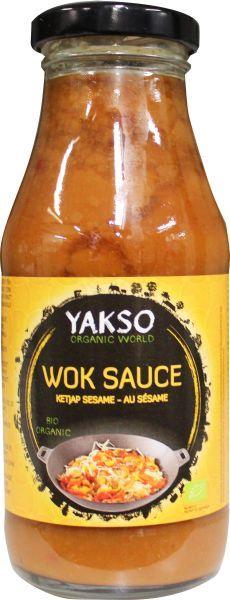 Yakso sweet soy bio wok sauce bottle, 240ml, with label showing the Yakso brand and soy sauce ingredients.