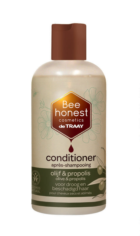 Traay Bee Honest conditioner with olive and propolis in 250ml bottle, hair care product for nourishing and strengthening hair.