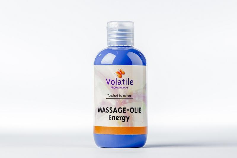 Volatile energy massage oil bottle, 100ml, with a sleek label, used for body care and relaxation.