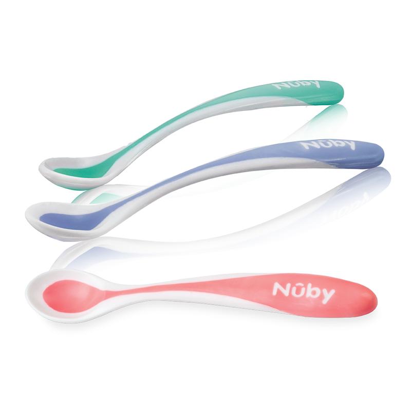 Nuby warmtegevoelige lepel with soft edge for toddlers, 4-pack, part of Nuby's toddler tableware and cutlery collection.