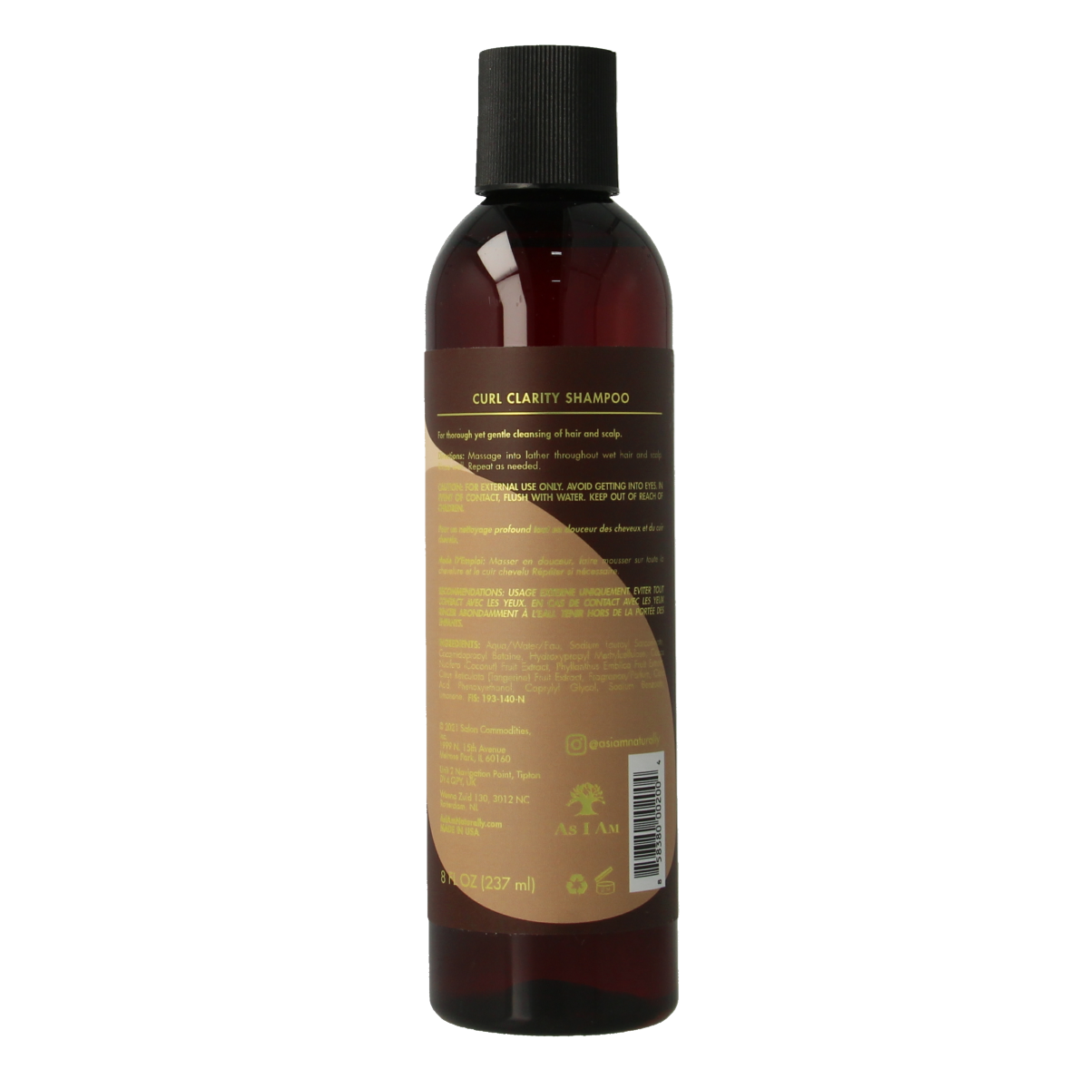 As I Am Curl Clarity Shampoo bottle, 237ml, for curly hair, in a clear plastic container with label, natural hair care product