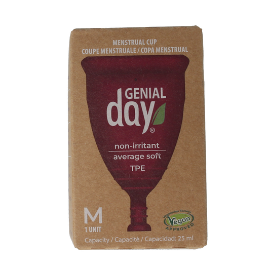 Gentle Day Menstruatie cup M size for women, reusable menstrual cup shown in the image.