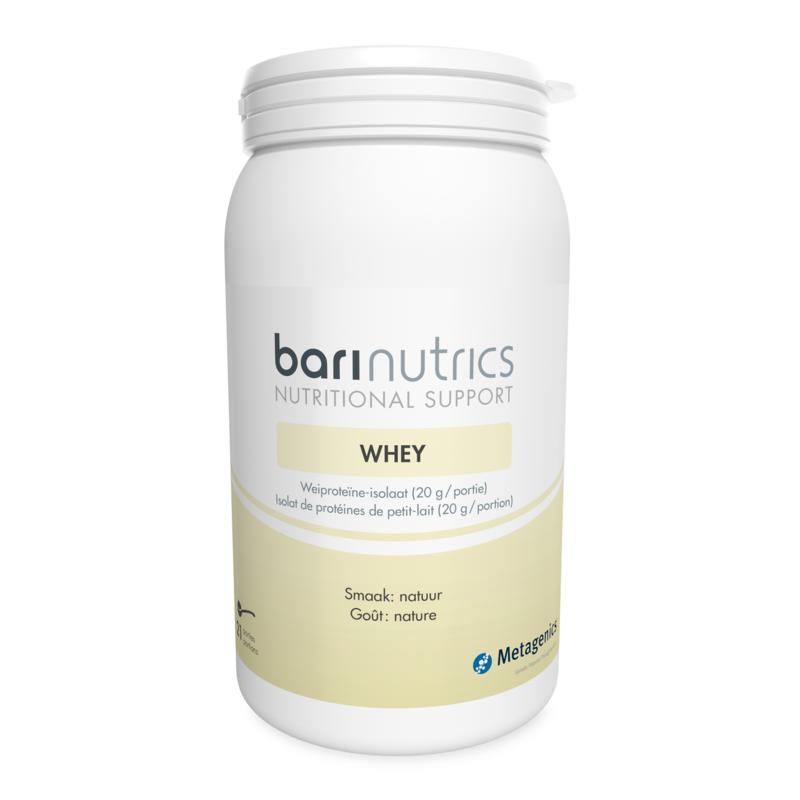 Barinutrics Whey Natuur aminozuren supplement in 477g jar, showing the product label and packaging.