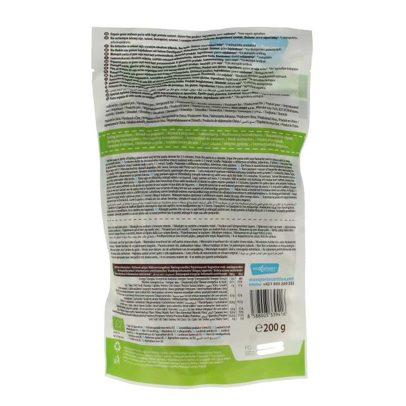 Max Sport green soybean fettucine bio, 200g, gluten-free pasta made from green soybeans, ideal for healthy plant-based meals.