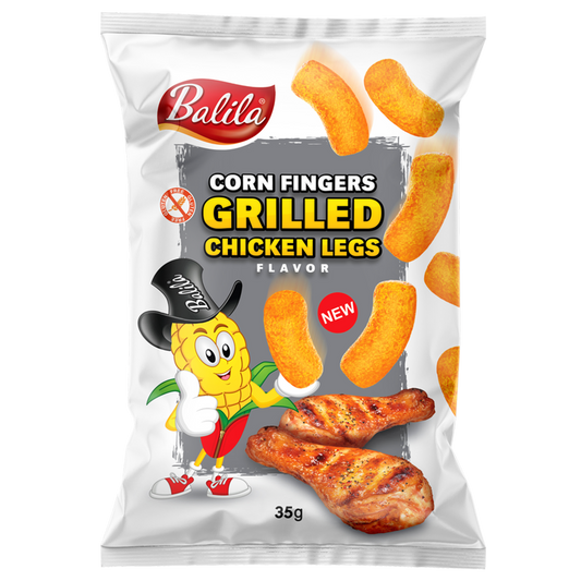 Balila grilled chicken corn puffs, gluten-free chips and zoutjes, 35g, crispy snack with a savory flavor.