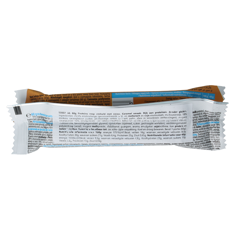 Max Sport caramel protein bar, 60g, a snack with chocolate coating and caramel filling, ideal for quick energy and muscle recovery.