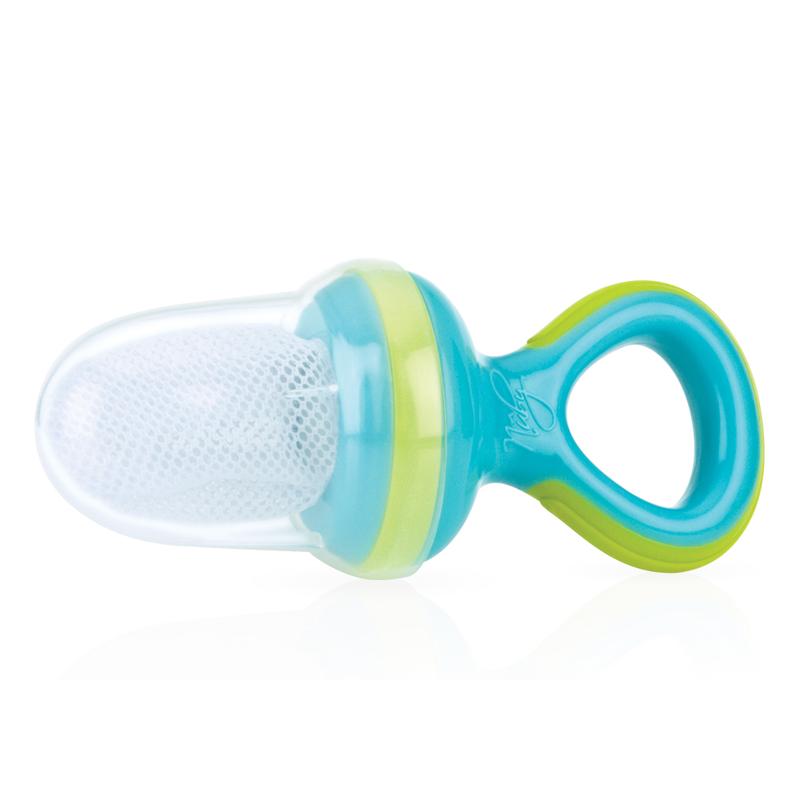 Nuby Sabbelzakje aqua for baby and toddler feeding, soft silicone teething sleeve in aqua color with textured surface