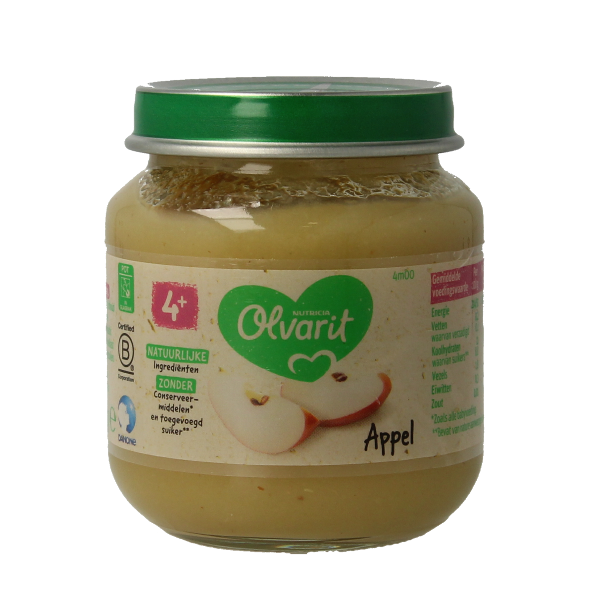 Olvarit Apple baby and toddler food pouch, 125g, featuring fresh apple puree in a convenient packaging.
