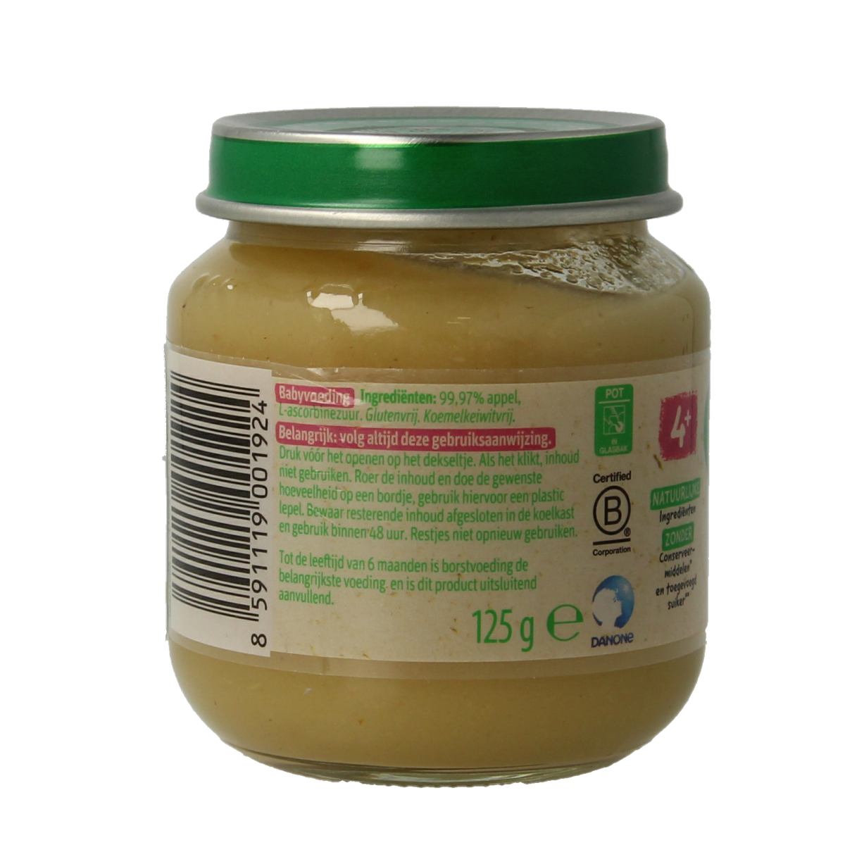 Olvarit apple baby and toddler food in 125g package, suitable for infants and young children, with apple flavor and packaging details.