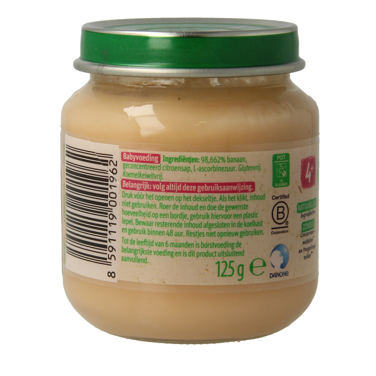 Olvarit banaan baby and toddler food in 125g container, healthy fruit puree for infants and young children.