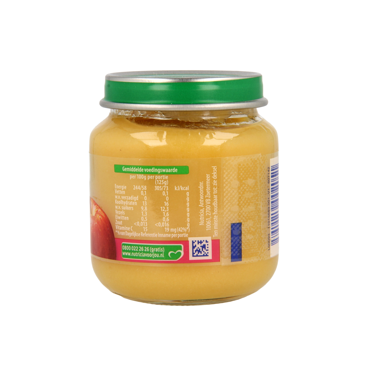 Olvarit baby fruit puree with apple, mango, and banana in 125g pouch, suitable for 4 months and older.