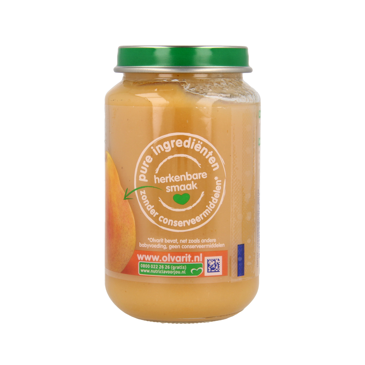Olvarit baby peer appel abrikoos fruit puree in 200g jar, suitable for babies and toddlers, natural fruit blend.