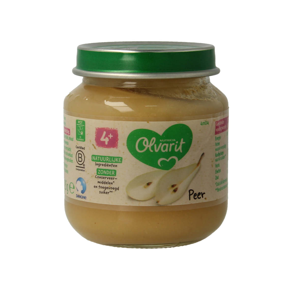 Olvarit Peer baby and toddler food in 125g package, fresh pear puree for infants and young children.