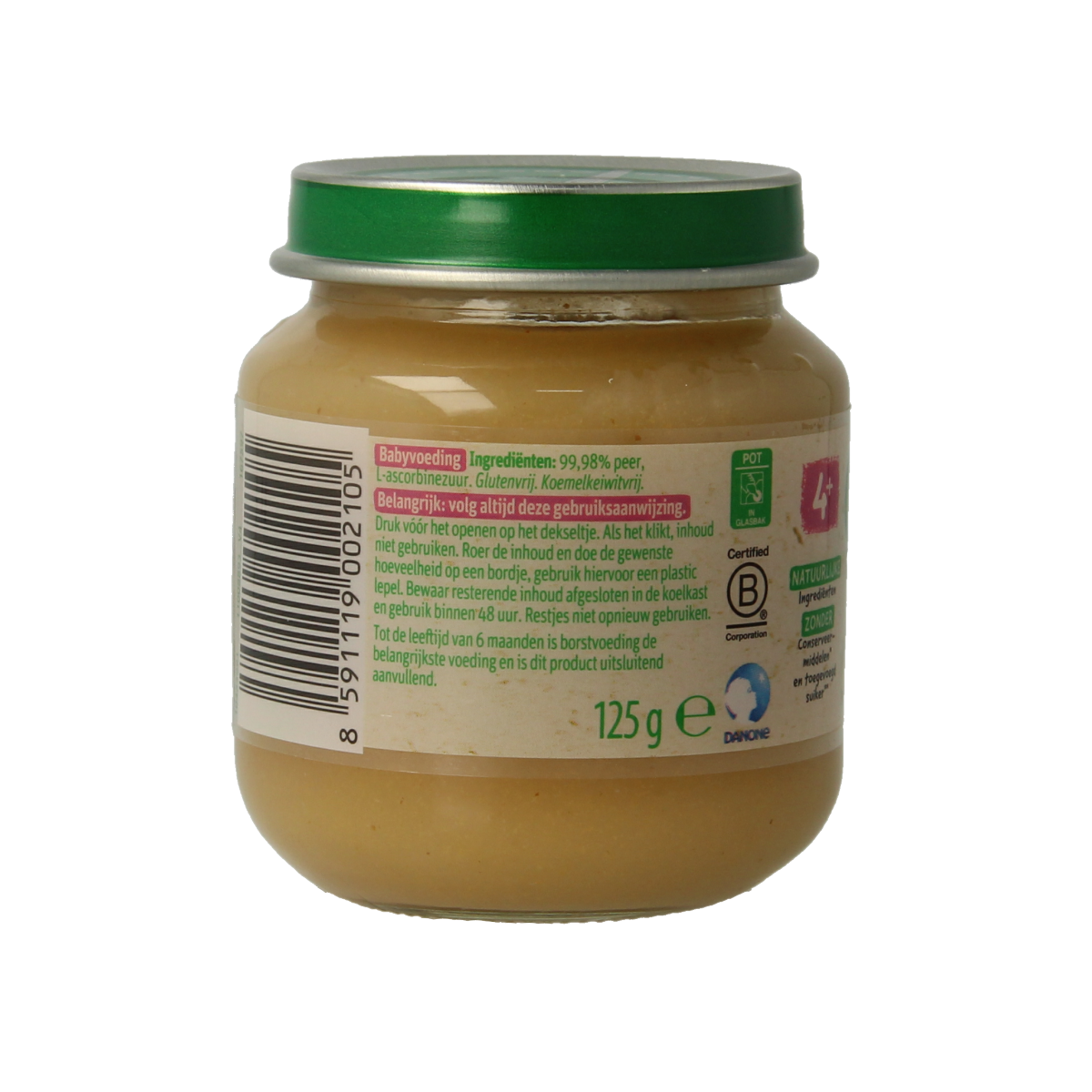 Olvarit Peer baby and toddler food pouch, 125g, with fresh pear flavor, suitable for infants and young children.