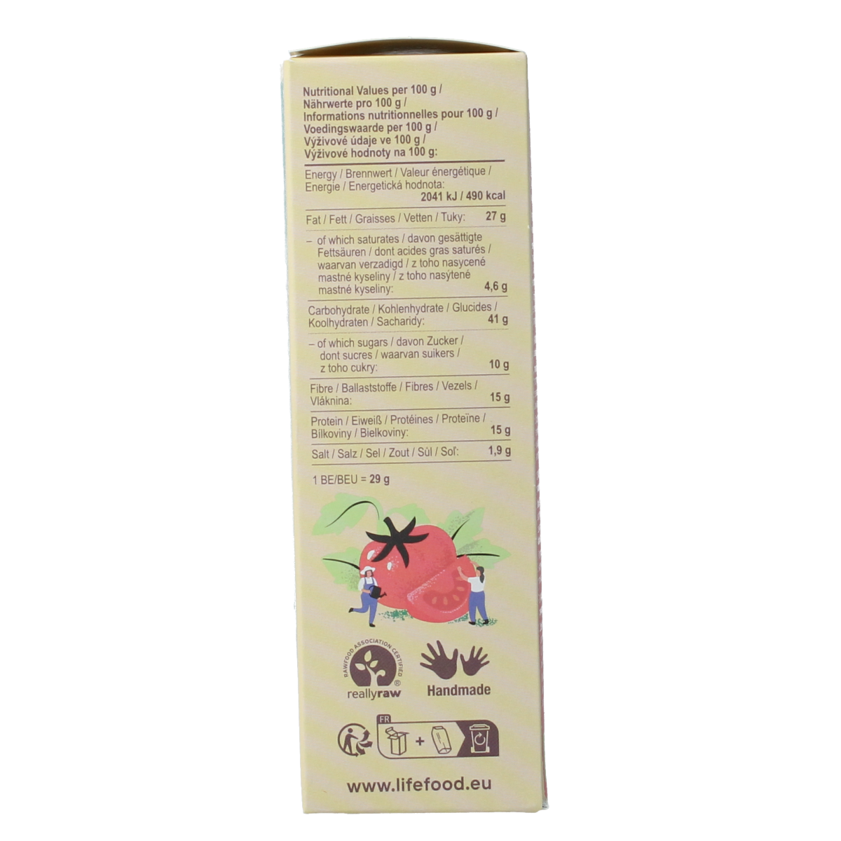 Lifefood Italiaans raw bio crackers on a white plate, showcasing crispy, golden-brown organic gluten-free bread slices.