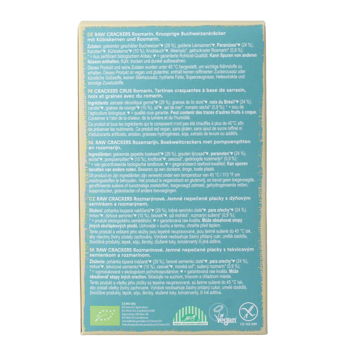 Raw organic Lifefood rosemary crackers in a 90g package, featuring crispy, seasoned crackers with fresh rosemary.
