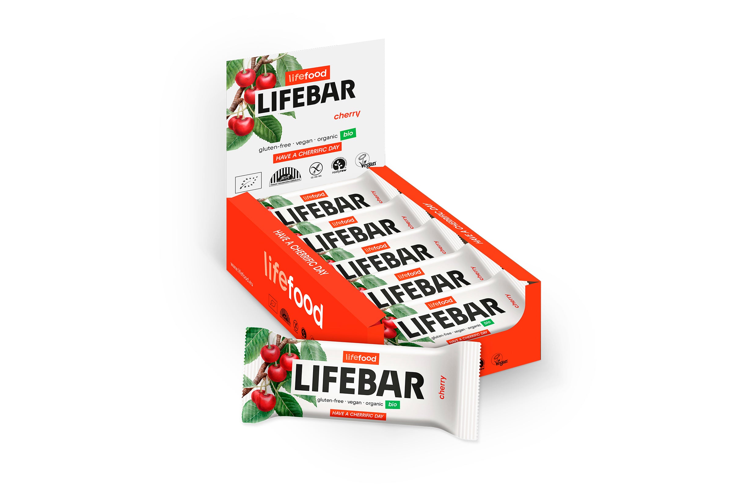 Raw Lifefood Lifebar with cherries, bio, 40g, showcasing the healthy, natural ingredients in a convenient snack bar.