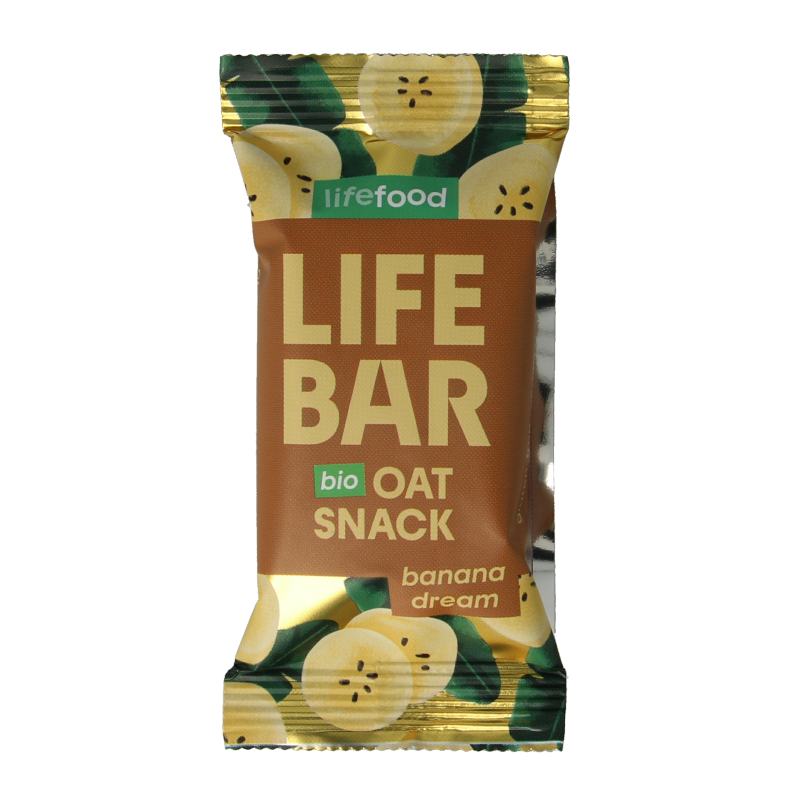Lifefood Lifebar oatsnack Banana Dream bio, 40g, featuring a banana-flavored organic snack bar with oats and natural ingredients.