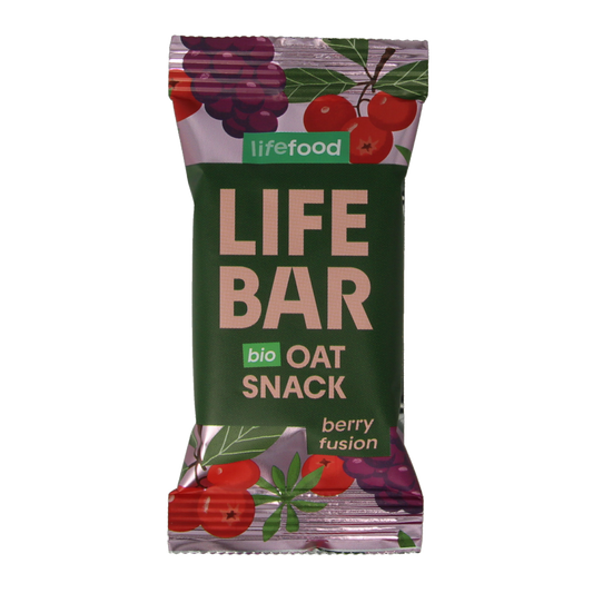 Lifefood Lifebar oatsnack Berry Fusion bio snack bar with oats and berries, 40 grams, natural healthy snack option