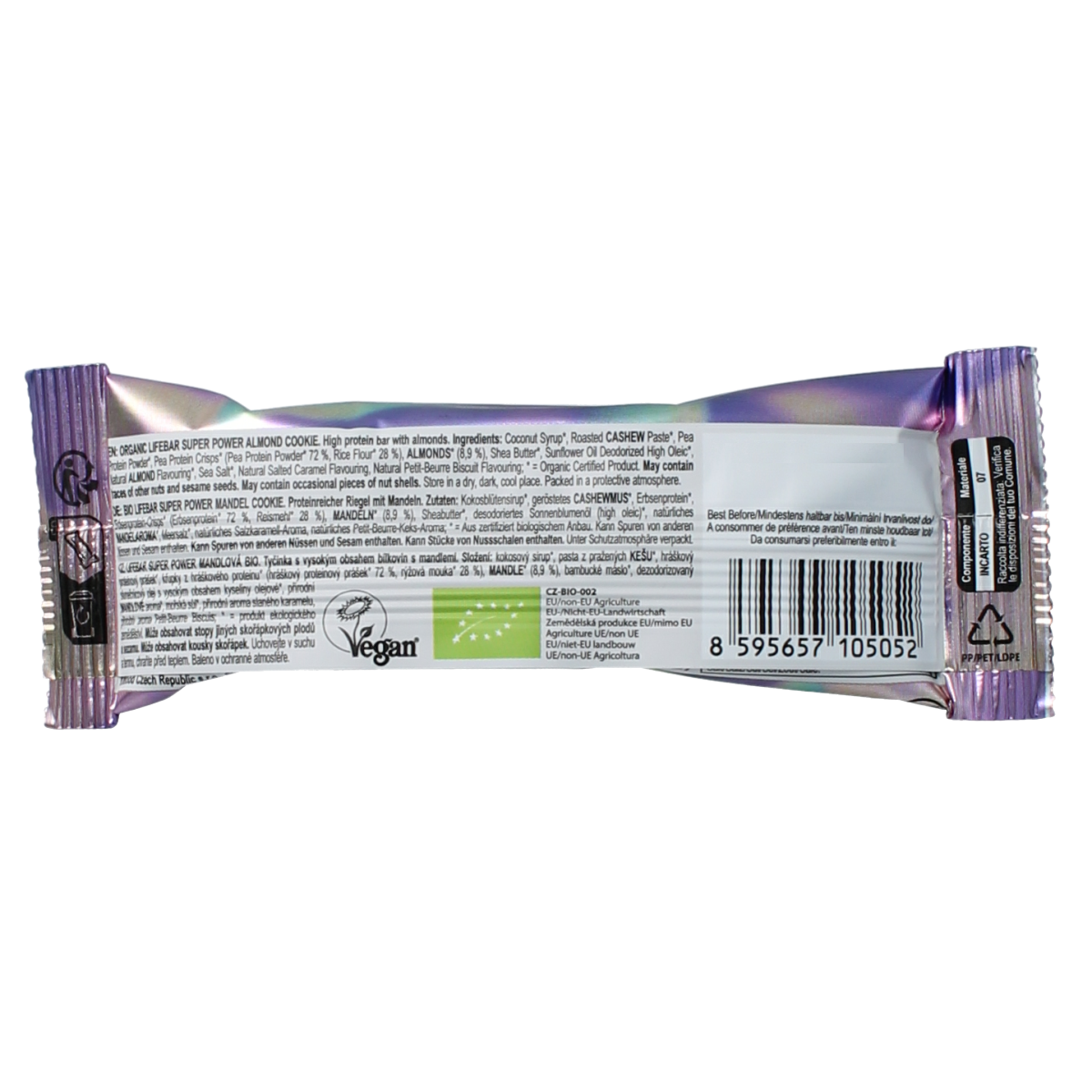 Lifefood Lifebar almond cookie bio, 40g, a natural sport nutrition bar with almonds, shown in the image.