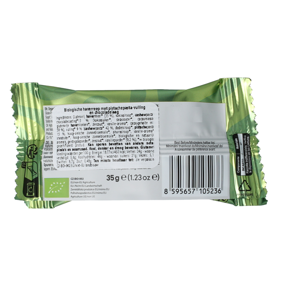 Lifefood Pistachio Vanilla Cake snack, 35g, featuring a delicious pistachio and vanilla flavor in a packaged snack bar.