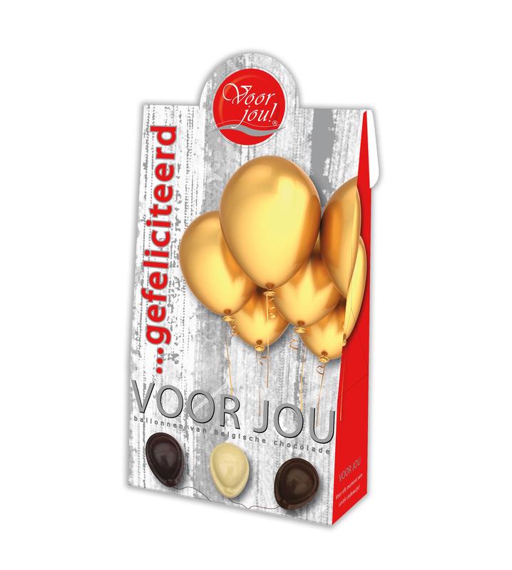 Voor Jou! cadeau doos met chocolade ballonnen en felicitatie 100g, feestelijke geschenkverpakking voor speciale gelegenheden