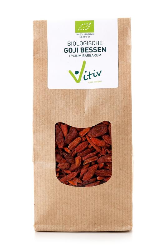 Organic Vitiv Goji berries in a 1kg package, raw superfood with vibrant red dried goji berries for healthy snacking and smoothies.