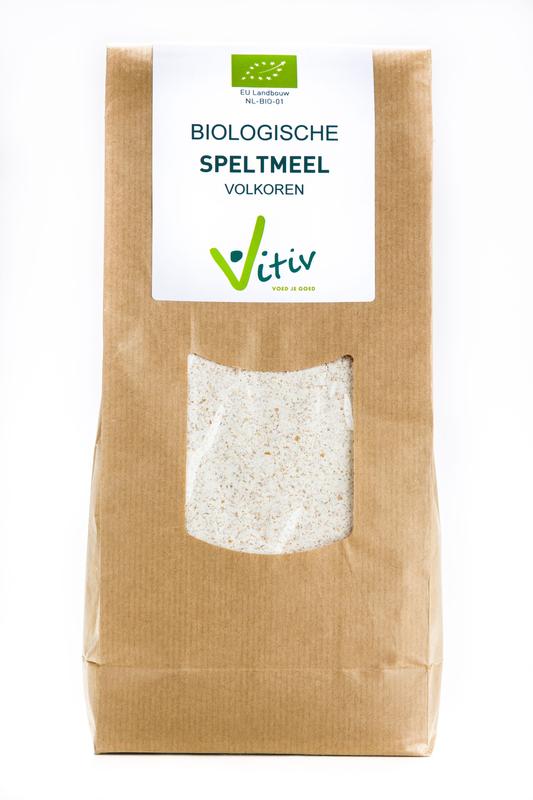 Vitiv organic whole spelt flour in a 1 kg package, suitable for baking and baking mixes.
