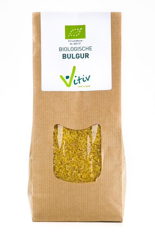 Vitiv organic medium bulgur rice pasta in a 500g package, showing the product's textured appearance and packaging.