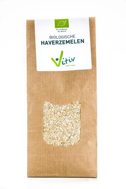 Vitiv organic oats cereal in a 500g package, ideal for breakfast, with a close-up view of the textured grains.